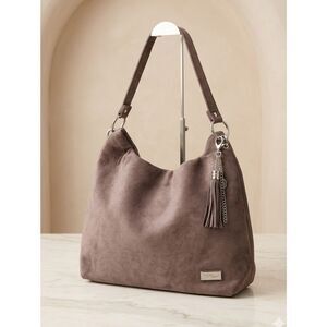 Bella Russo Brown Faux Suede Shoulder Bag Tote with Tassel - Brand New
